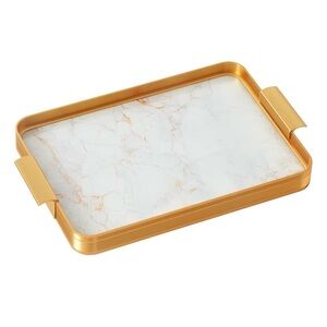 Elegant Gold and White Marble Bath Tray with utensils